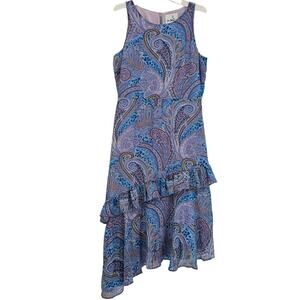 Sam Edelman Womans size 8 Summer Paisley Ruffled Midi dress Asymmetrical Hem NEW